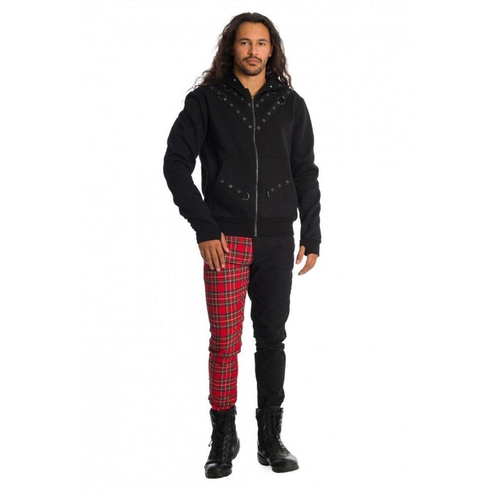 Banned - HALF BLACK HALF TARTAN Pantalon coupe standard - Rouge